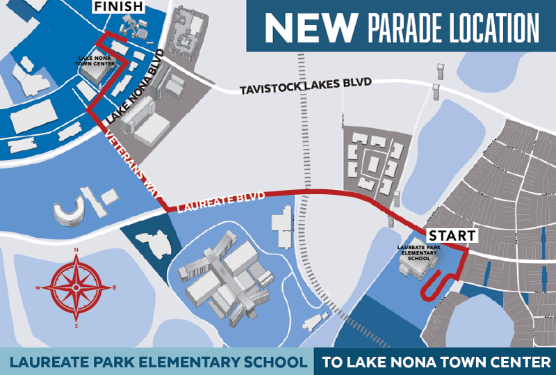 Route map of the 20205 Veterans Day Parade in Lake Nona