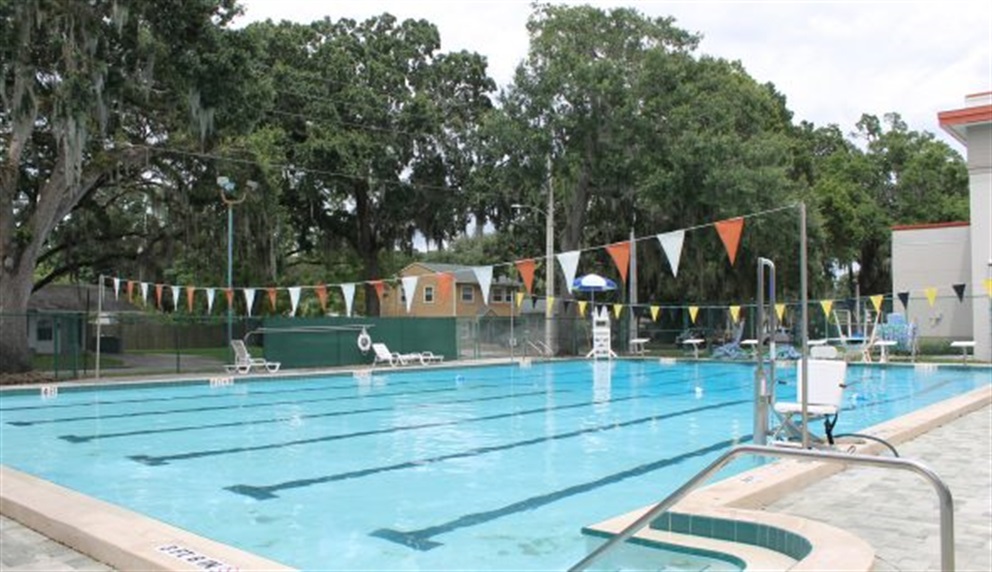 Pool showing multiple lanes for lap swimming.