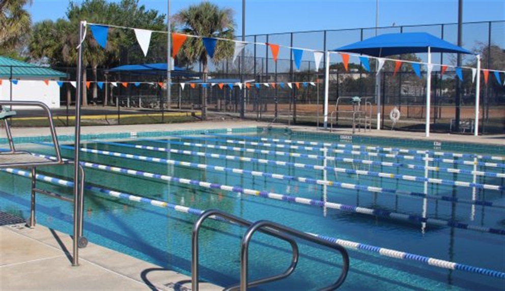 Lanes roped off for lap swimming at Engelwood pool.