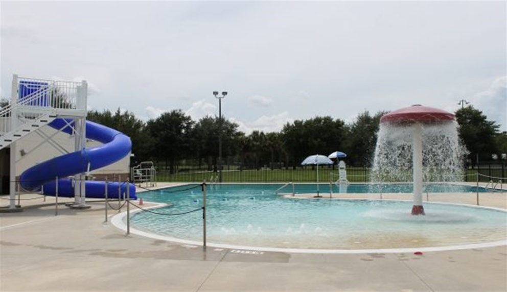 Rosemont pool with water slide and fountain.