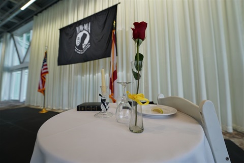 Table decorated for the POW-MIA ceremony