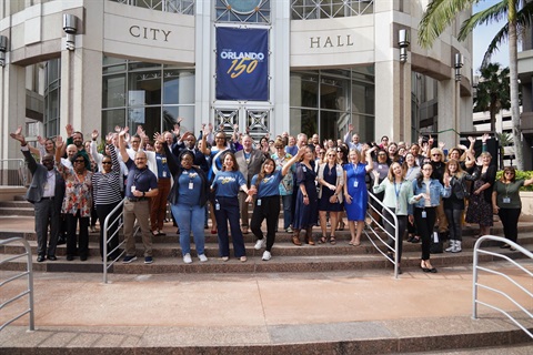 Mayor Dyer and City of Orlando staff in front of City Hall.