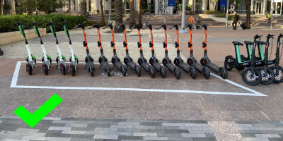 Scooters parked in designated area