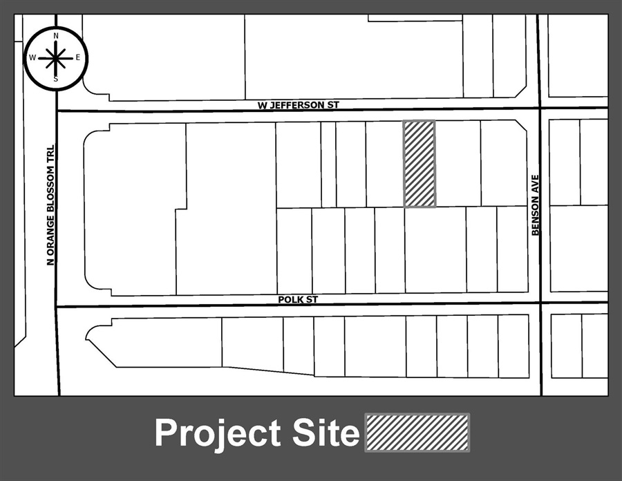 Location Map of 1212 West Jefferson Street Aerial view map of 1212 West Jefferson Street, Orlando, Florida, 32805, which is located on the south side of West Jefferson Street and is the third property to the west of Benson Avenue, in the Callahan Neighborhood.